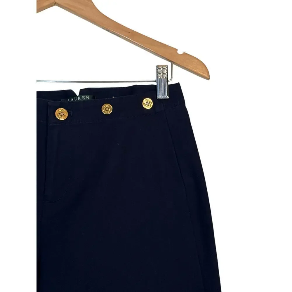 Lauren by Ralph Lauren Women Nautical Cotton Stretch Wide Leg Pants Size 2 Navy